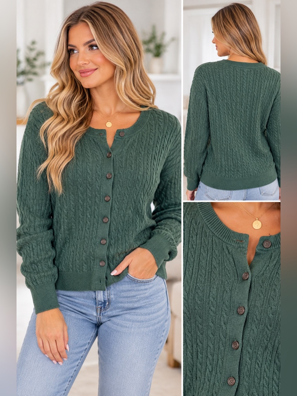 Old Navy Women's Green Cable Knit Button-Up Cardigan Sweater size large